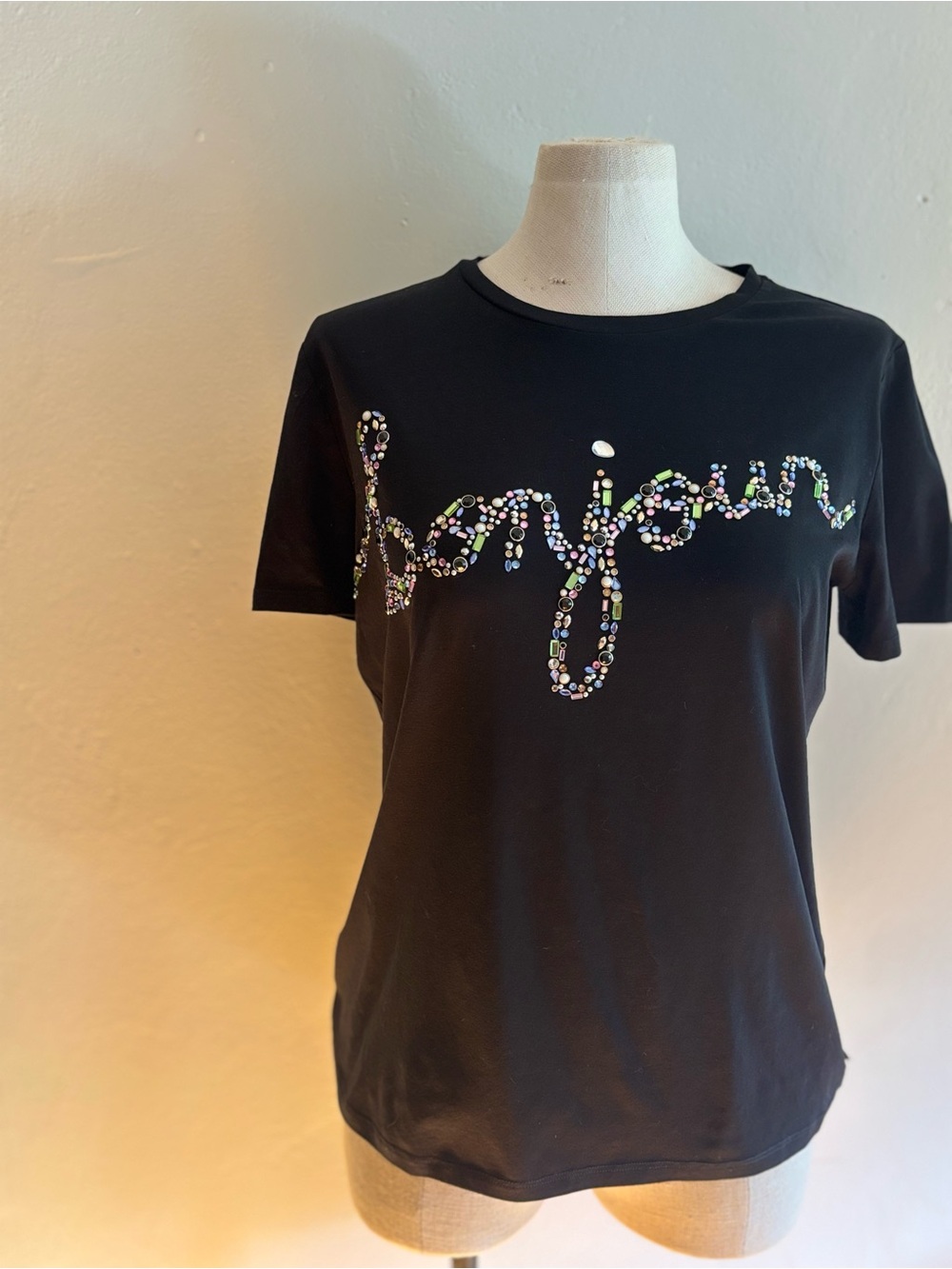 KARL LAGERFELD Bejeweled Bonjour Graphic T-shirt Medium